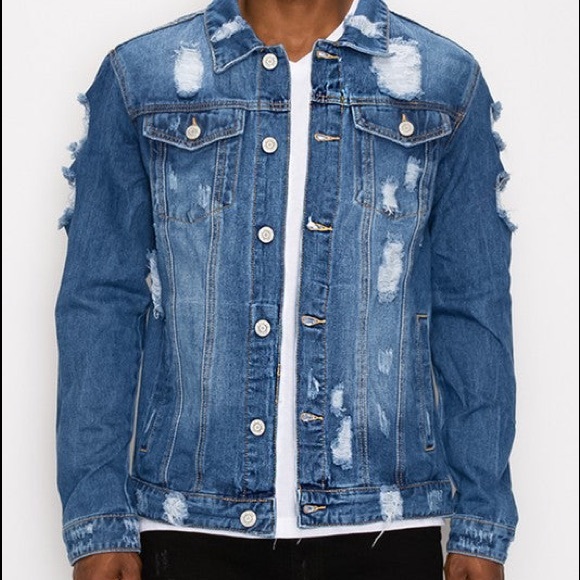 Mens Distressed Denim Jacket - Picture 1 of 7